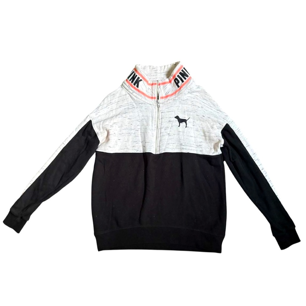 VS PINK Heather & Black Half-Zip Sweatshirt w/ neon stripe  | M